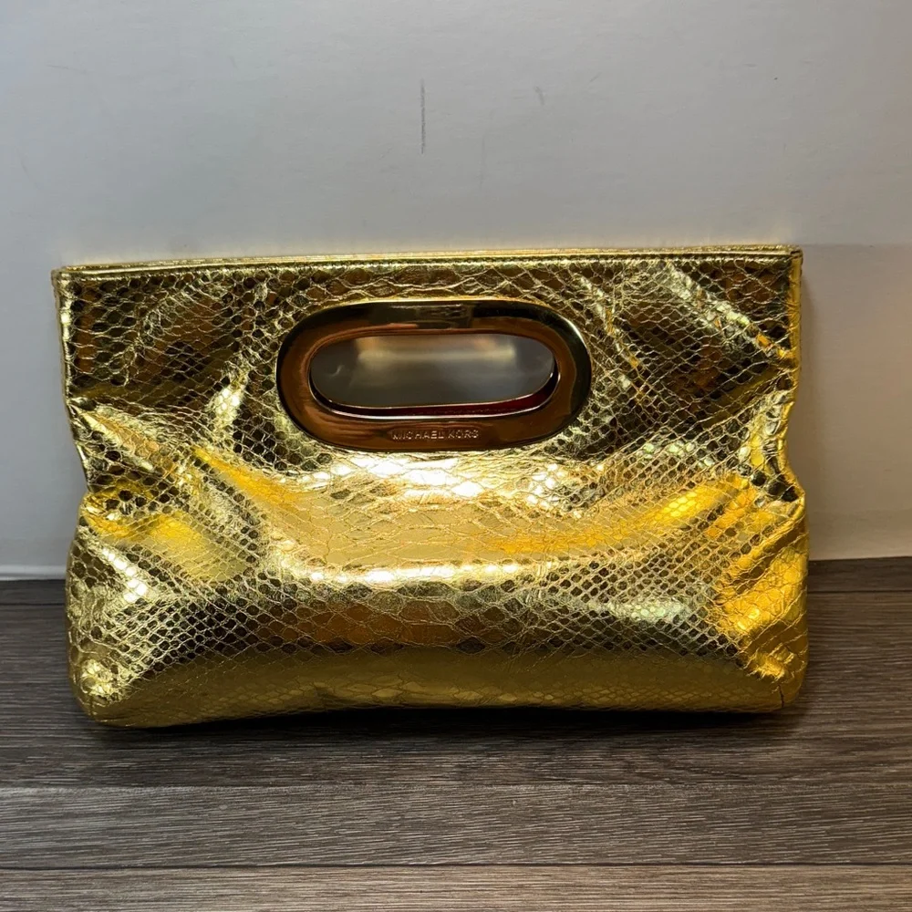Michael Kors Metallic Gold Snakeskin Clutch handbag